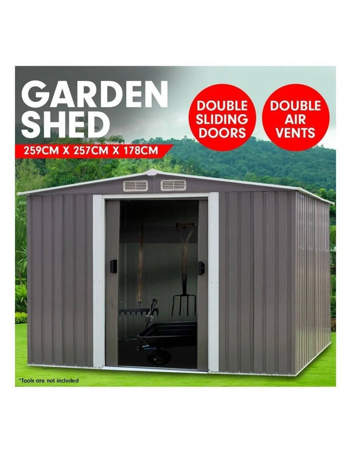 Garden Shed Spire Roof 8ft x 8ft Outdoor Storage Shelter - Grey image 2
