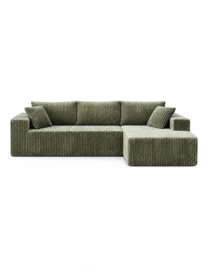 Sarantino Soffia 2.75m Green Corduroy Corner Sofa with Chaise L-Shape Sectional Couch 3 Seater image 1