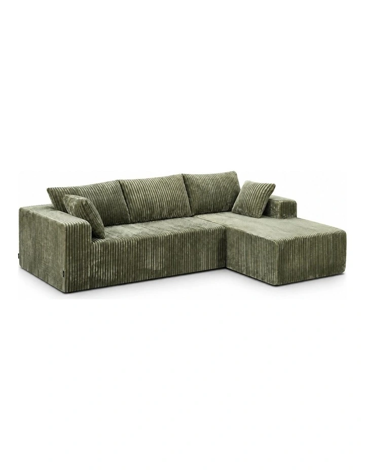 Sarantino Soffia 2.75m Green Corduroy Corner Sofa with Chaise L-Shape Sectional Couch 3 Seater image 3