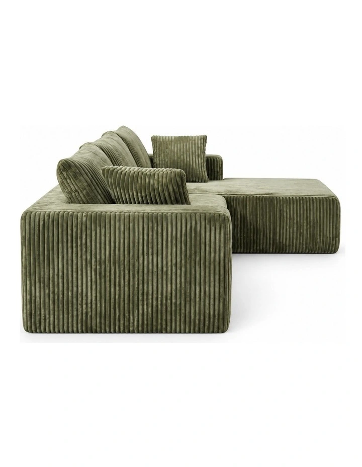 Sarantino Soffia 2.75m Green Corduroy Corner Sofa with Chaise L-Shape Sectional Couch 3 Seater image 4