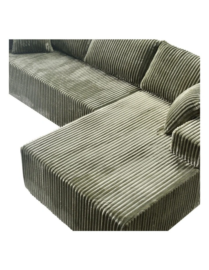 Sarantino Soffia 2.75m Green Corduroy Corner Sofa with Chaise L-Shape Sectional Couch 3 Seater image 5