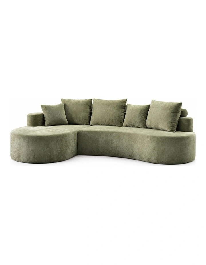 Sarantino Nuvola 2.65m Curved Cloud Sofa with Chaise Green Chenille Sectional Couch Lounge in a Box image 1