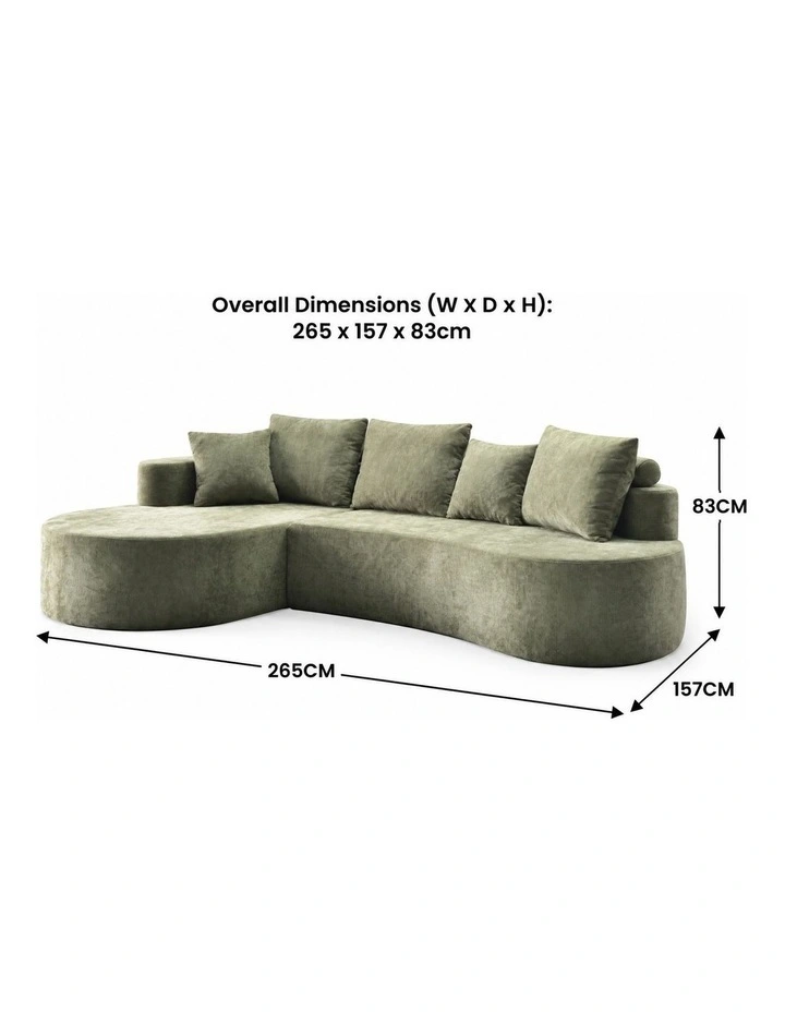 Sarantino Nuvola 2.65m Curved Cloud Sofa with Chaise Green Chenille Sectional Couch Lounge in a Box image 2