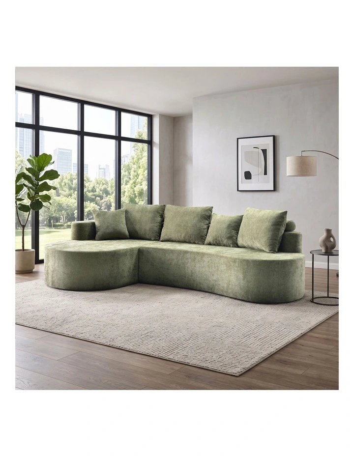 Sarantino Nuvola 2.65m Curved Cloud Sofa with Chaise Green Chenille Sectional Couch Lounge in a Box image 4