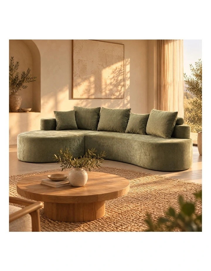 Sarantino Nuvola 2.65m Curved Cloud Sofa with Chaise Green Chenille Sectional Couch Lounge in a Box image 7