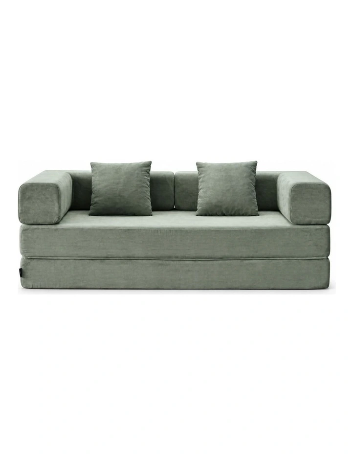 Sarantino Lume 1.9m Convertible Sofa Bed Green Corduroy Folding Foam Couch Double Floor Daybed image 1