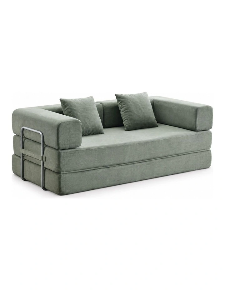 Sarantino Lume 1.9m Convertible Sofa Bed Green Corduroy Folding Foam Couch Double Floor Daybed image 2