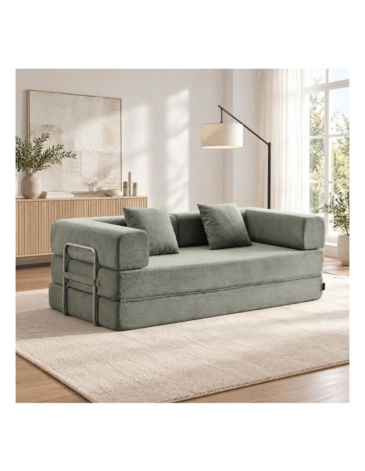 Sarantino Lume 1.9m Convertible Sofa Bed Green Corduroy Folding Foam Couch Double Floor Daybed image 4