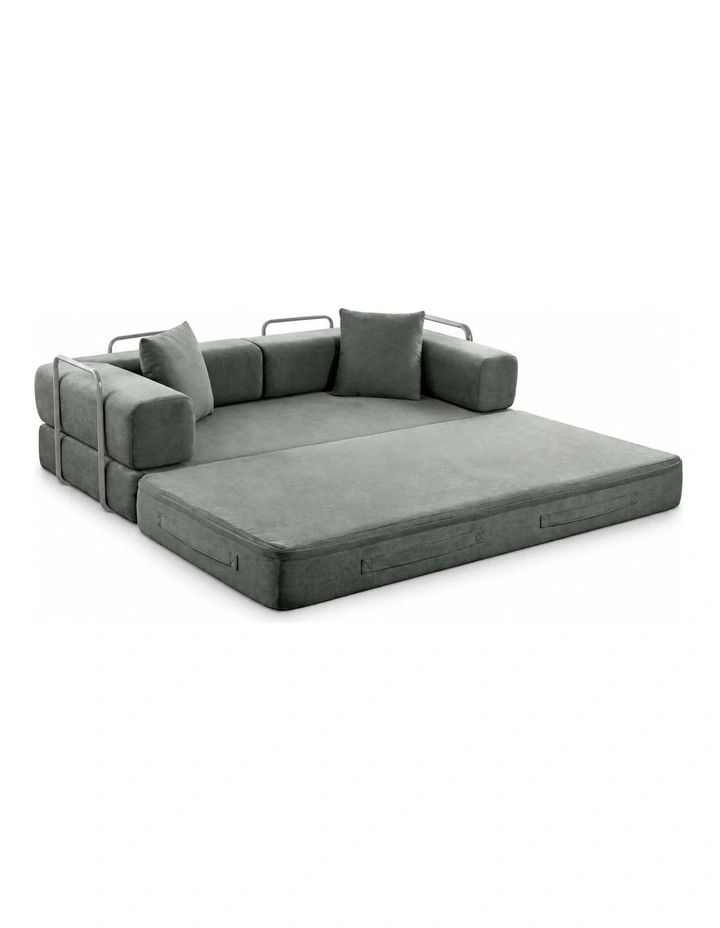 Sarantino Lume 1.9m Convertible Sofa Bed Green Corduroy Folding Foam Couch Double Floor Daybed image 5