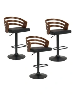 Sarantino Set of 3 Bentwood Walnut Barstool Leather Seat and Metal Base