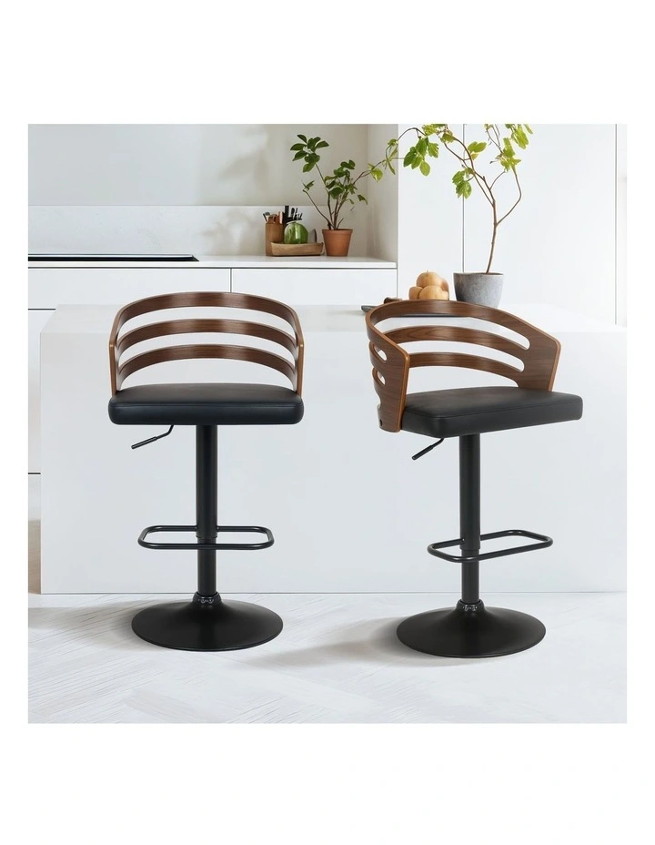 Sarantino Set of 3 Bentwood Walnut Barstool Leather Seat and Metal Base image 5