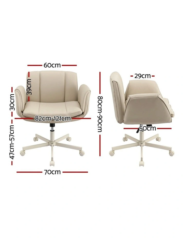 Artiss Cross Legged Office Chair PU Leather Swivel Vanity Chair Wide Seat Adjustable Arms Beige image 2