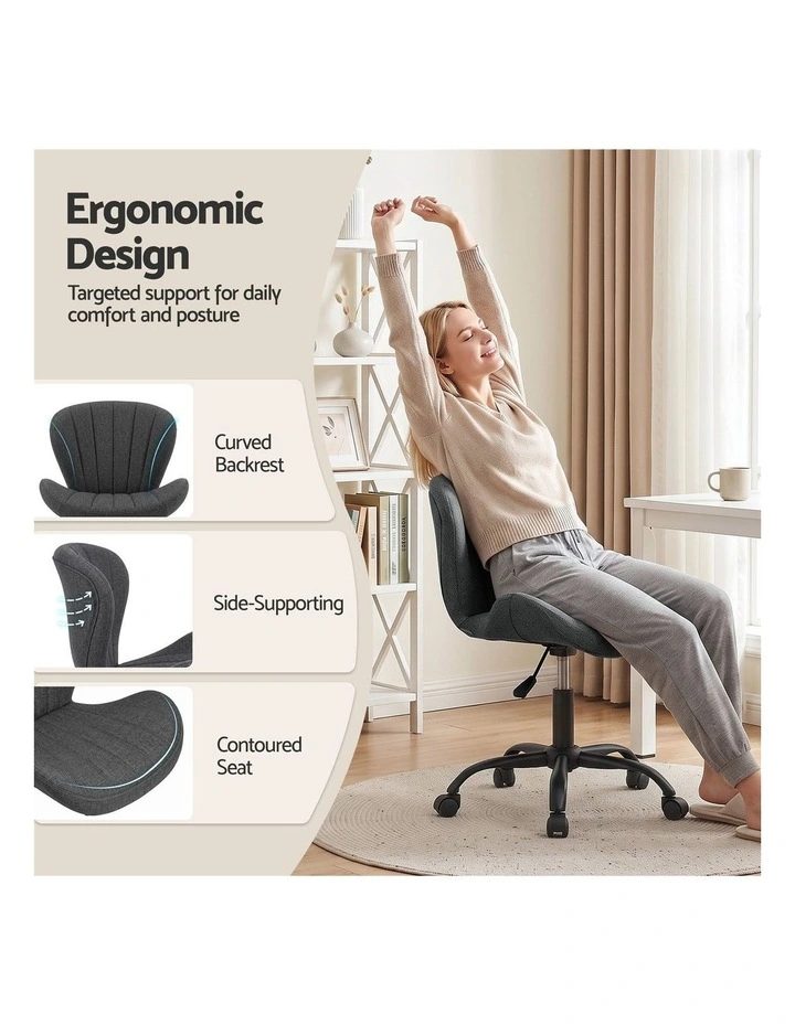 Artiss Ergonomic Office Chair Armless Height Adjustable Computer Desk Chair Fabric Dark Grey image 6