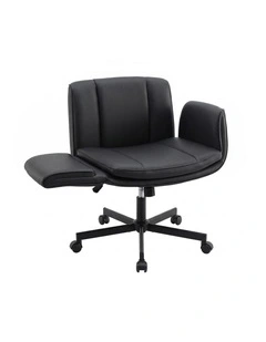 Artiss Cross Legged Office Chair PU Leather Swivel Vanity Chair Wide Seat Adjustable Arms Black