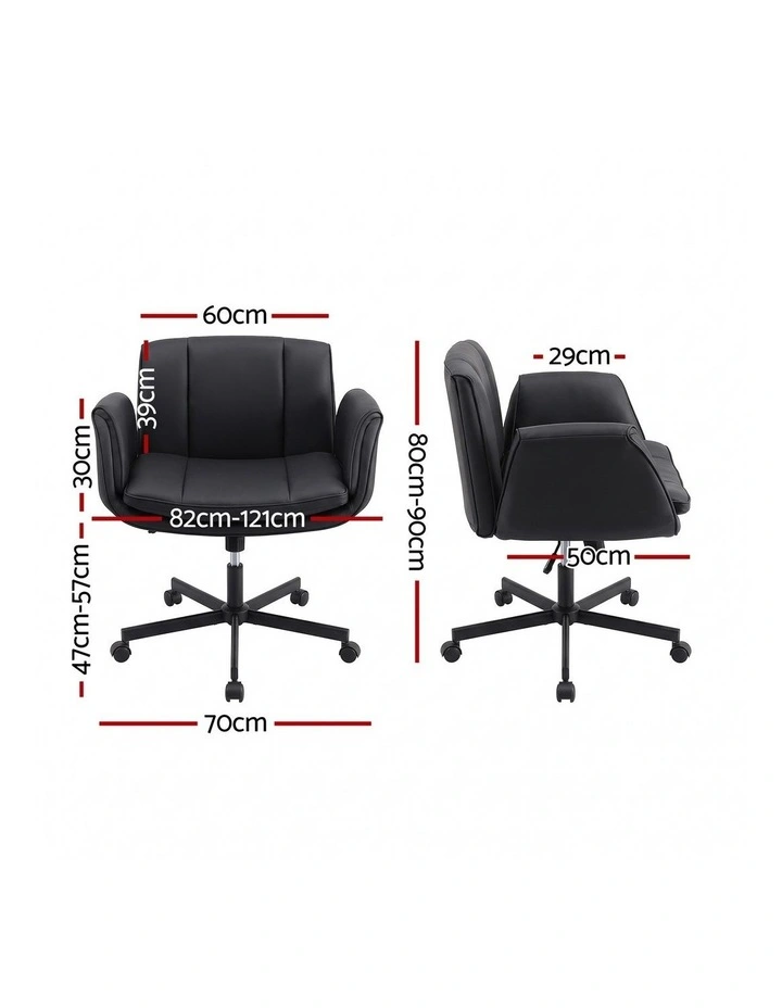 Artiss Cross Legged Office Chair PU Leather Swivel Vanity Chair Wide Seat Adjustable Arms Black image 2