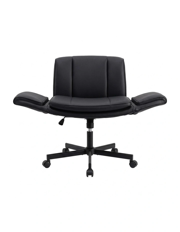 Artiss Cross Legged Office Chair PU Leather Swivel Vanity Chair Wide Seat Adjustable Arms Black image 3