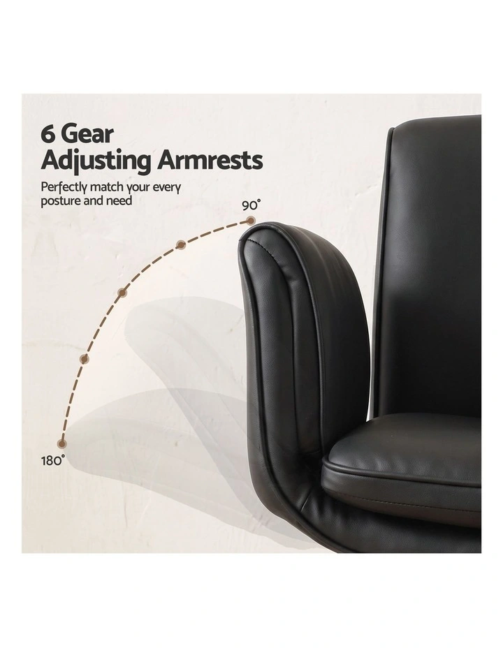 Artiss Cross Legged Office Chair PU Leather Swivel Vanity Chair Wide Seat Adjustable Arms Black image 6
