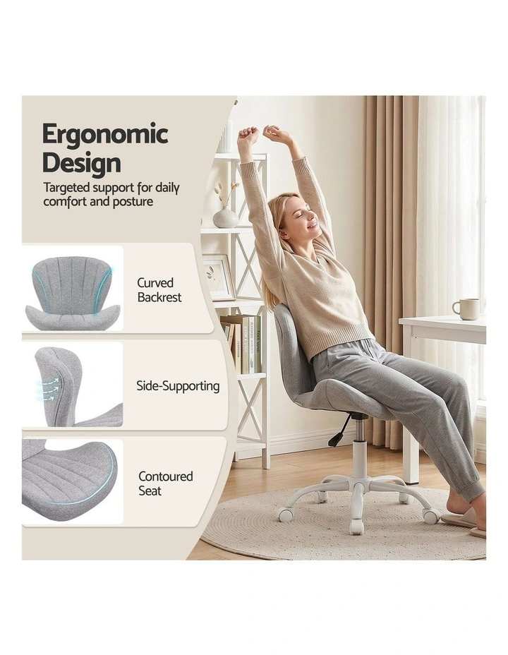 Artiss Ergonomic Office Chair Armless Height Adjustable Computer Desk Chair Fabric Light Grey image 6