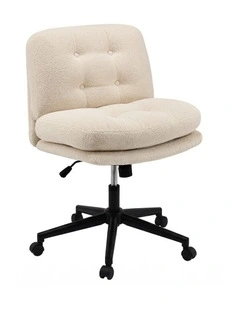 Artiss Criss Cross Office Chair Wide Seat Desk Chair Boucl Fabric Vanity Chair Comfy, Beige