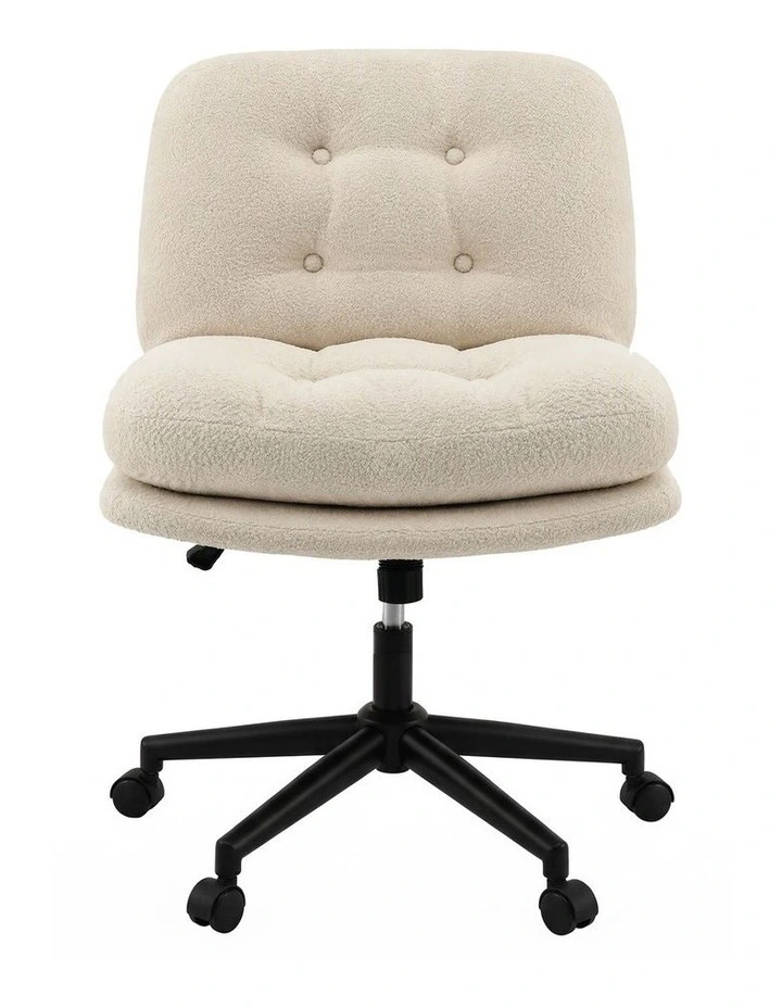 Artiss Criss Cross Office Chair Wide Seat Desk Chair Boucl Fabric Vanity Chair Comfy, Beige image 3