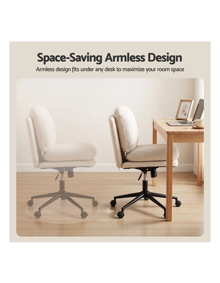 Artiss Criss Cross Office Chair Wide Seat Desk Chair Boucl Fabric Vanity Chair Comfy, Beige image 5