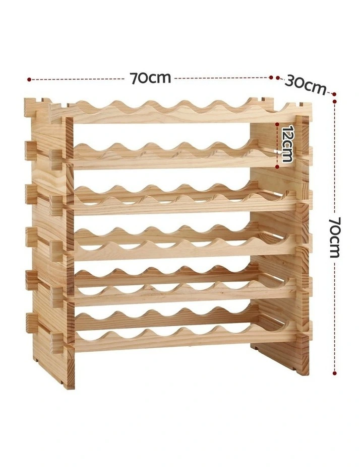 Artiss 36-Bottle Wooden Wine Rack 6-Tier Modular Storage Stand Pine Wood Natural** image 2