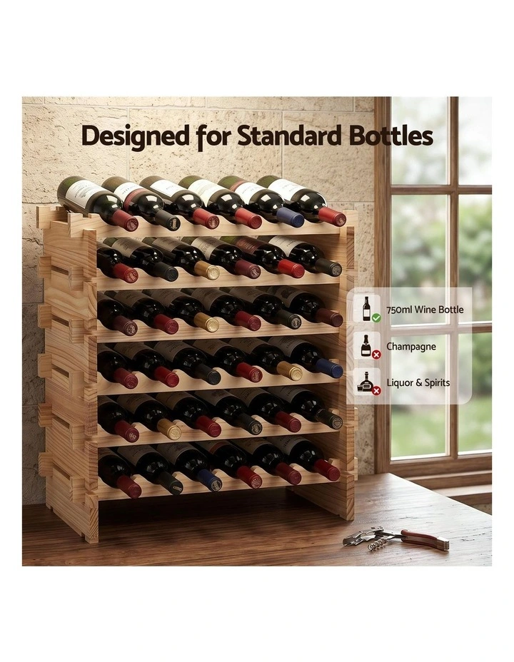 Artiss 36-Bottle Wooden Wine Rack 6-Tier Modular Storage Stand Pine Wood Natural** image 6
