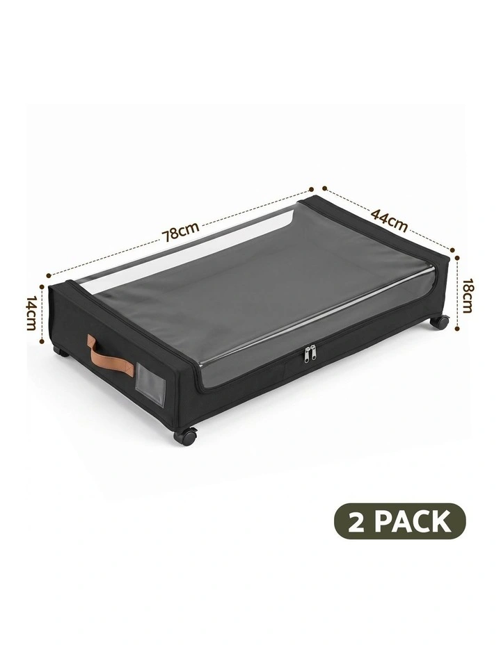 Artiss 2X Under Bed Storage Containers 48L Clothes Organiser Wheels Oxford Black image 2