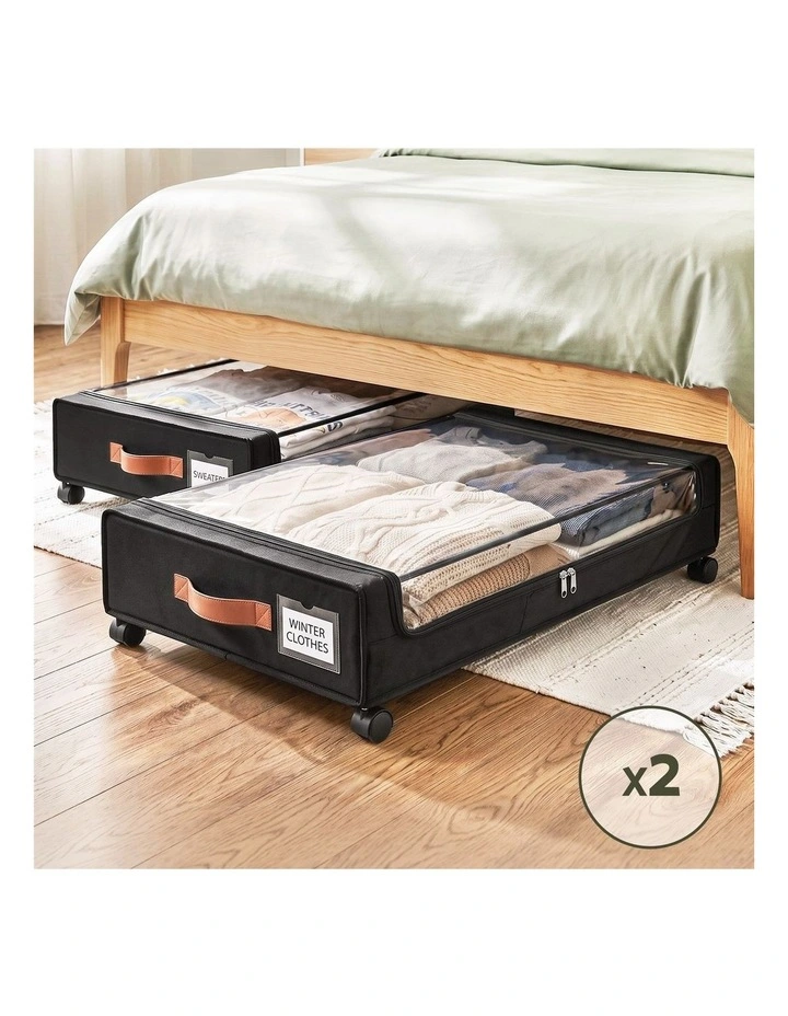 Artiss 2X Under Bed Storage Containers 48L Clothes Organiser Wheels Oxford Black image 6
