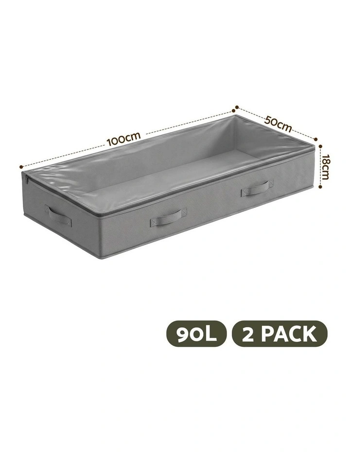 Artiss Under Bed Storage Containers X2 90L Boxes Organiser Clear Top Fabric Grey image 2