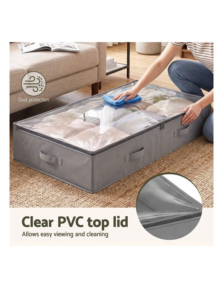 Artiss Under Bed Storage Containers X2 90L Boxes Organiser Clear Top Fabric Grey image 5