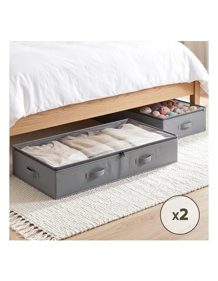 Artiss Under Bed Storage Containers X2 90L Boxes Organiser Clear Top Fabric Grey image 6