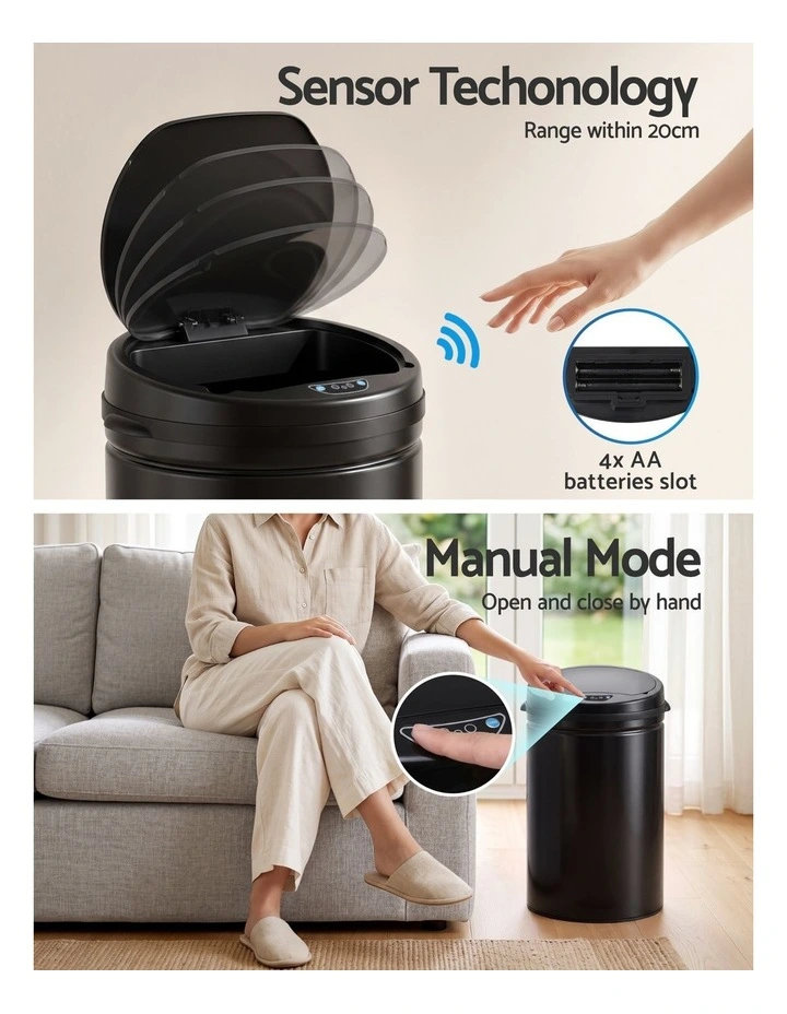 Devanti 30L Sensor Bin Automatic Touchless Trash Can Garbage Rubbish Black image 4