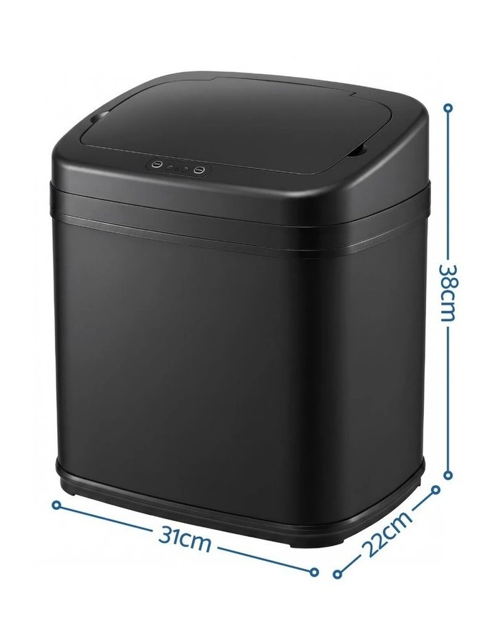 Devanti 15L Motion Sensor Bin Touchless Bins Soft-Close Rubbish Trash Can Black image 2