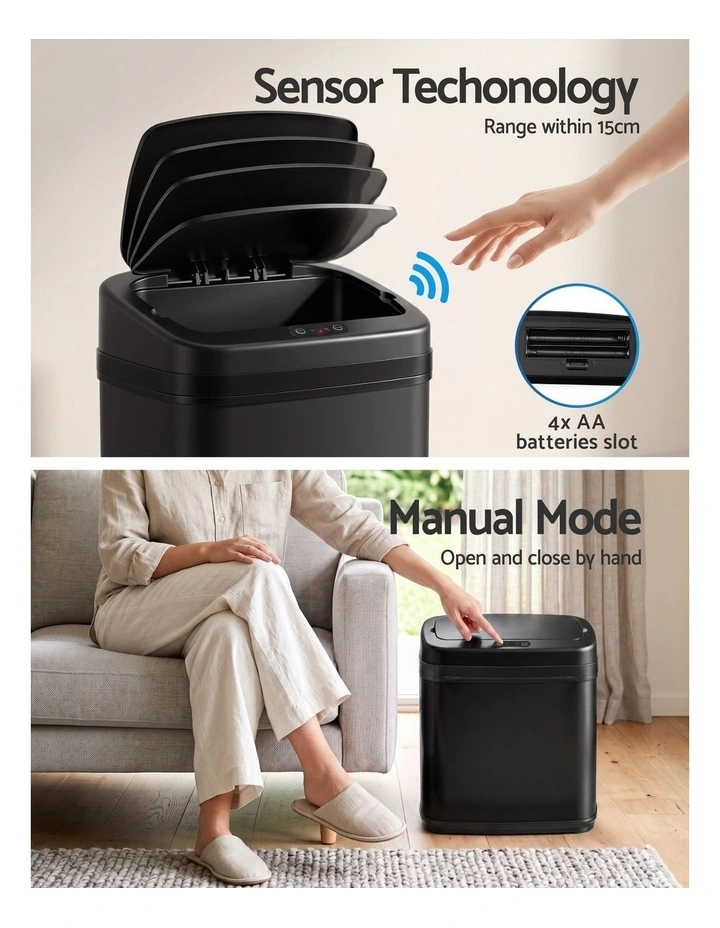 Devanti 15L Motion Sensor Bin Touchless Bins Soft-Close Rubbish Trash Can Black image 4