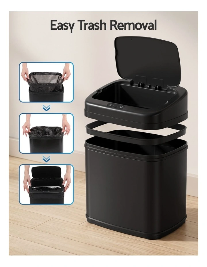 Devanti 15L Motion Sensor Bin Touchless Bins Soft-Close Rubbish Trash Can Black image 5