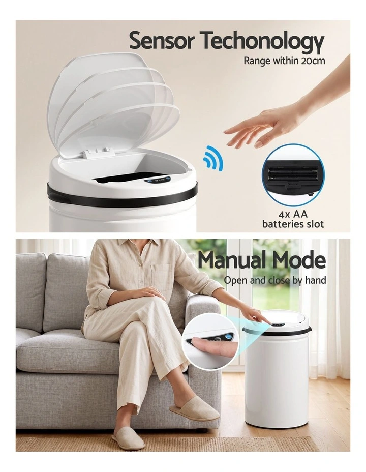 Devanti 30L Sensor Bin Automatic Touchless Trash Can Garbage Rubbish White image 4