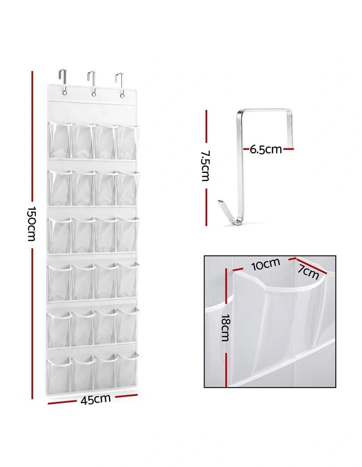 Artiss Over Door Shoe Organiser Storage 6-Tier Pantry Hanger 24 Pockets White image 2