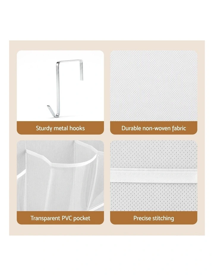 Artiss Over Door Shoe Organiser Storage 6-Tier Pantry Hanger 24 Pockets White image 5