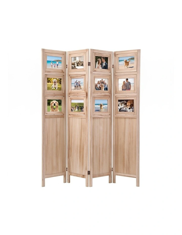 Artiss 4-Panel Folding Room Divider Privacy Screen Photo Display Solid Wood Natural image 1