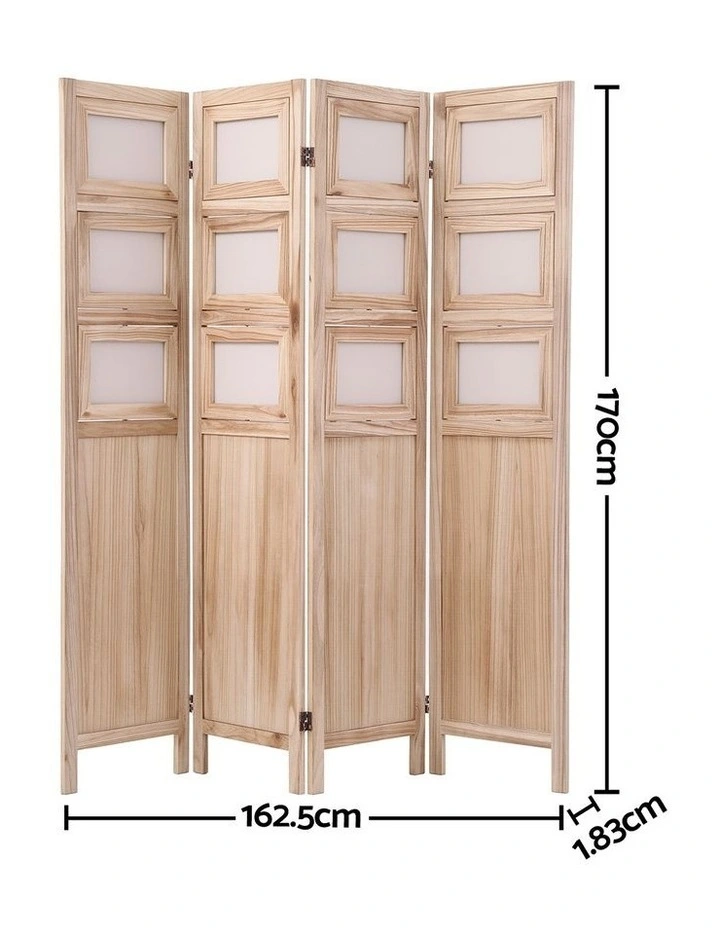 Artiss 4-Panel Folding Room Divider Privacy Screen Photo Display Solid Wood Natural image 2