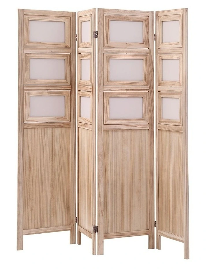 Artiss 4-Panel Folding Room Divider Privacy Screen Photo Display Solid Wood Natural image 3