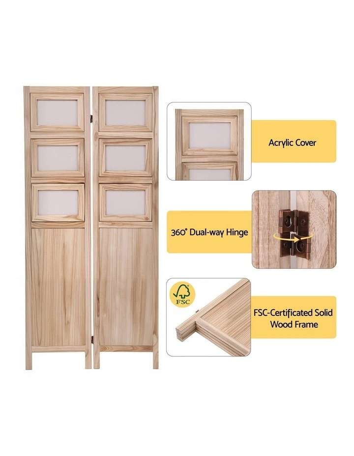 Artiss 4-Panel Folding Room Divider Privacy Screen Photo Display Solid Wood Natural image 5