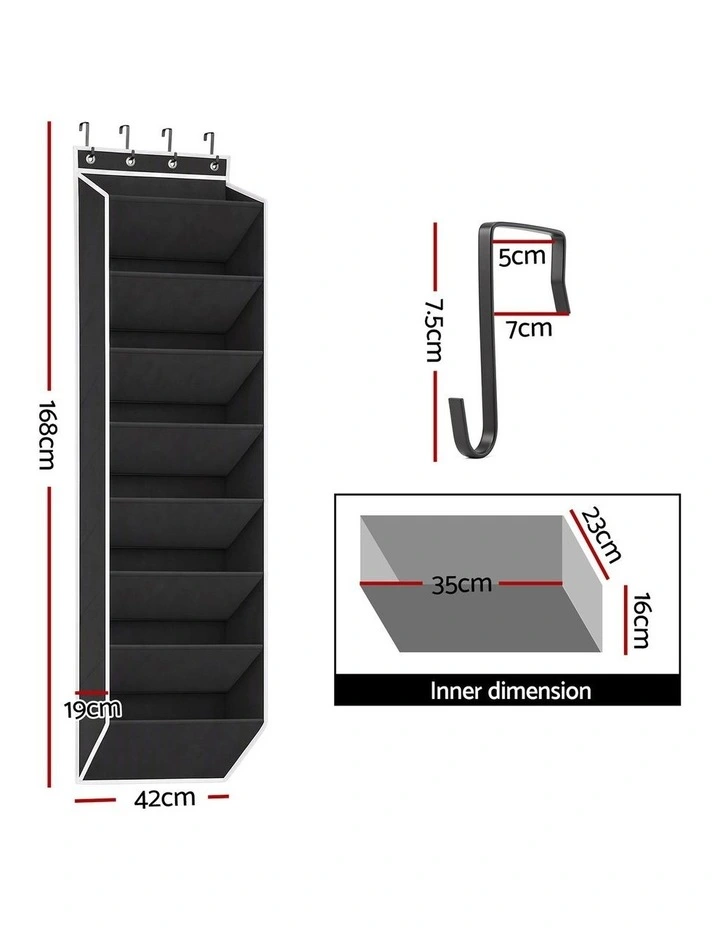 Artiss Over Door Shoe Organiser Storage 8-Tier Pantry Hanger Rack Fabric Black image 2
