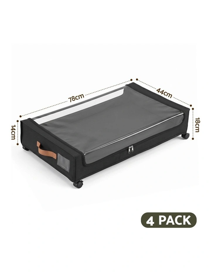Artiss 4X Under Bed Storage Containers 48L Clothes Organiser Wheels Oxford Black image 2