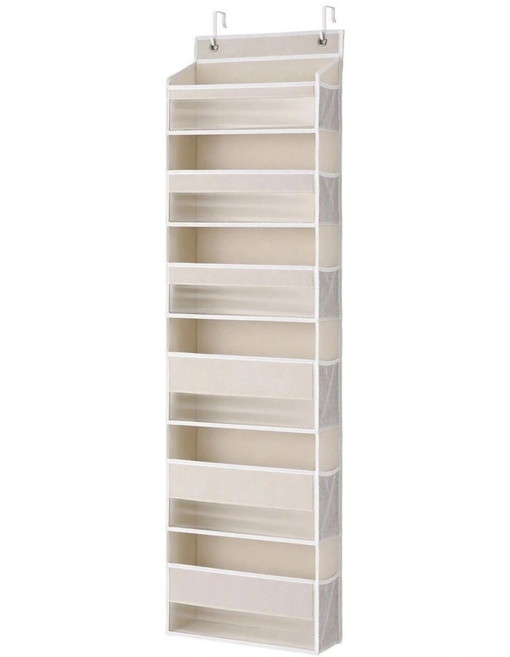 Artiss Over Door Storage Hanger Pantry 6-Tier 12 Pockets Fabric Organiser Beige image 1
