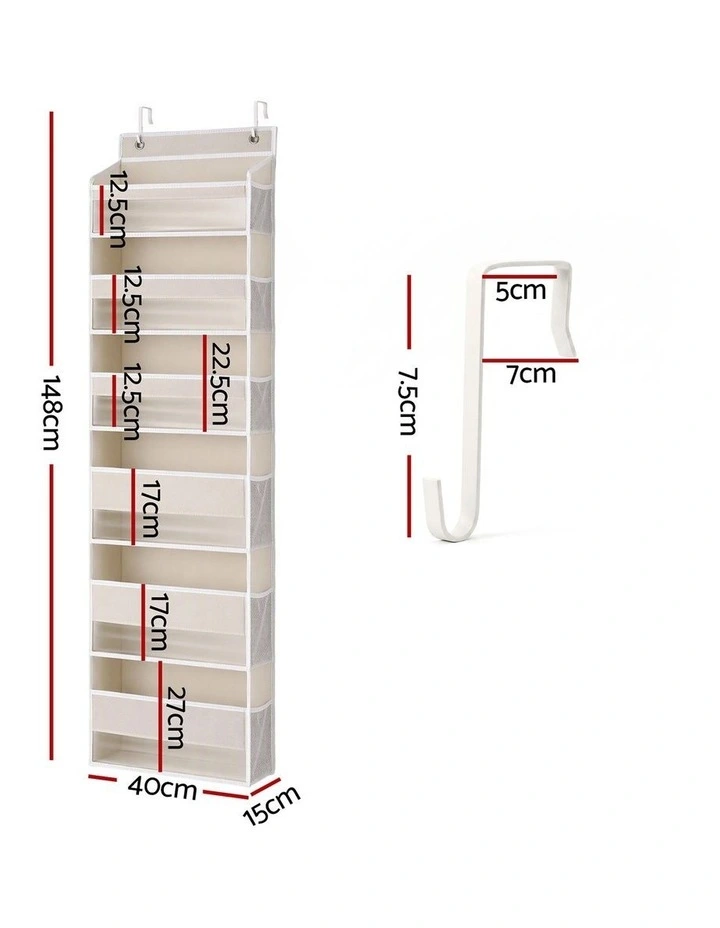 Artiss Over Door Storage Hanger Pantry 6-Tier 12 Pockets Fabric Organiser Beige image 2
