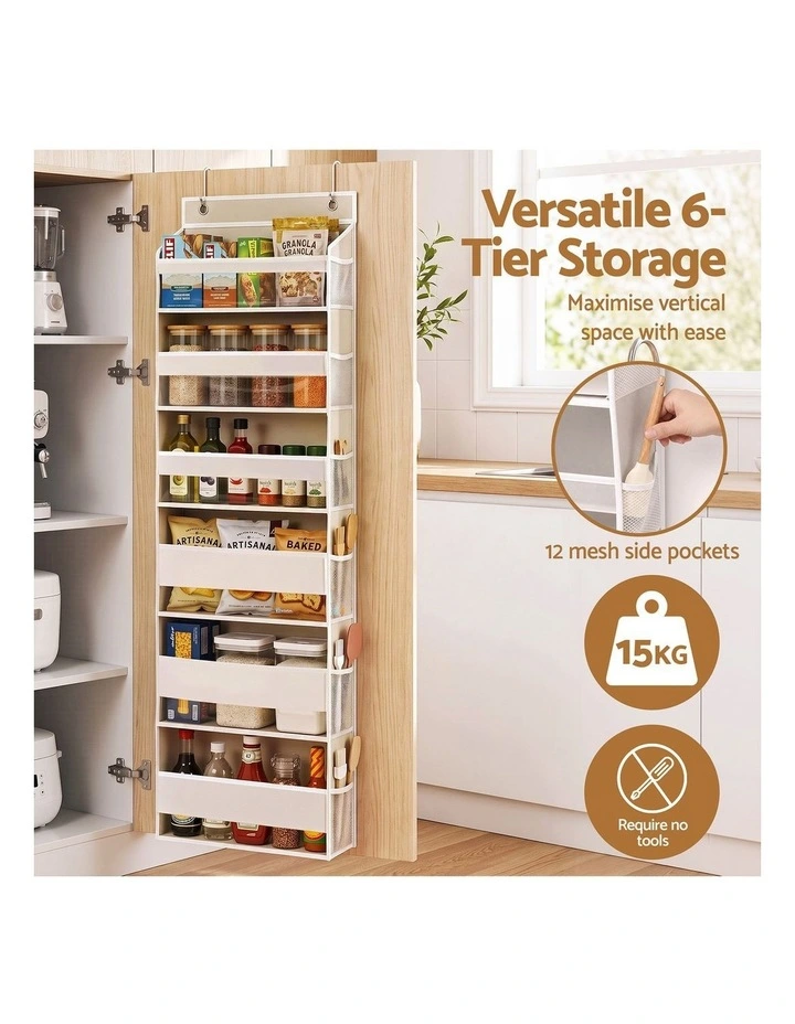 Artiss Over Door Storage Hanger Pantry 6-Tier 12 Pockets Fabric Organiser Beige image 5