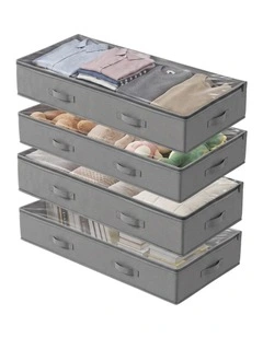 Artiss Under Bed Storage Containers X4 90L Boxes Organiser Clear Top Fabric Grey