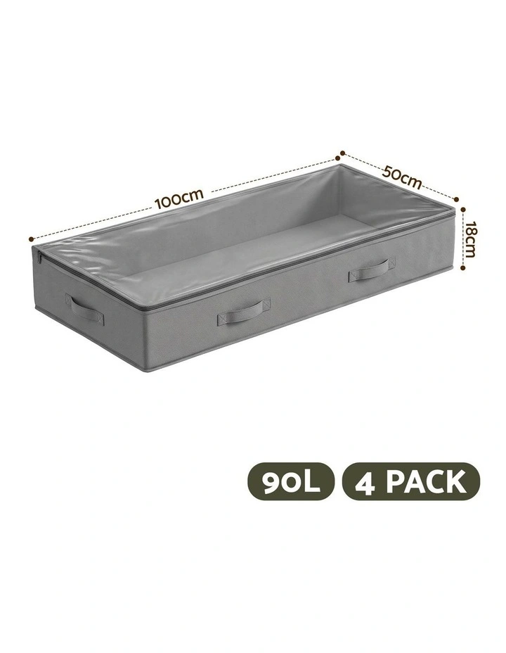 Artiss Under Bed Storage Containers X4 90L Boxes Organiser Clear Top Fabric Grey image 2